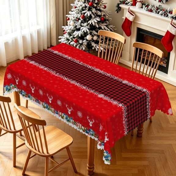 Nanqianyi Buffalo Plaid Snowflake Tablecloth,52"x70",Waterproof Stain Resistant Christmas Table Cover