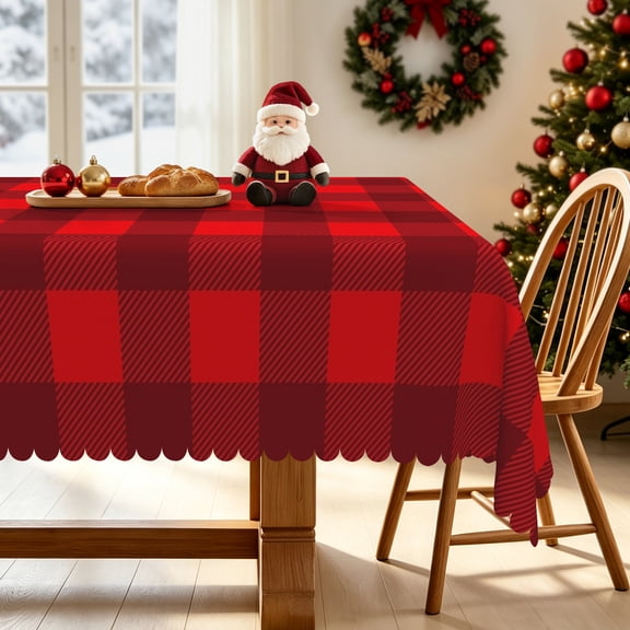 Nanqianyi Burgundy Red Plaid Rectangle Tablecloth,52x70 Inch,Winter Christmas Waterproof Table Cover