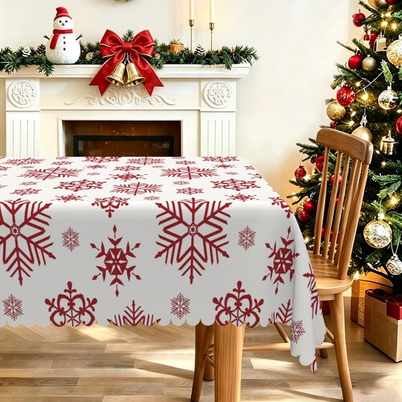 Nanqianyi Burgundy Snowflake Tablecloth For Winter Holiday Decor,60"x120",Waterproof Stain Resistant Table Cover