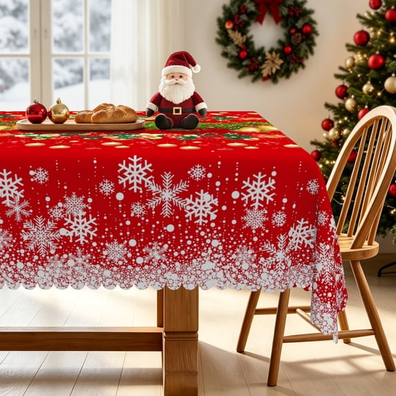 Nanqianyi Christmas Bell Snowflake Tablecloth,Waterproof Stain Resistant Holiday Dining Table Cover,60x120 Inch