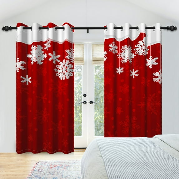 Nanqianyi Christmas Blackout Curtains for Living Room, Winter Snowflake White Clouds Pattern Top Grommet Hanging Curtains 52" W x 84" L