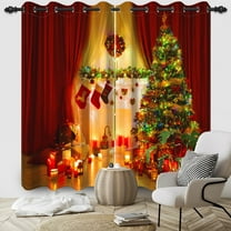 Nanqianyi Christmas Fireplace Red Blackout Curtains For Bedroom & Living Room, Xmas Tree Pattern 42x84 inch 2 Panels