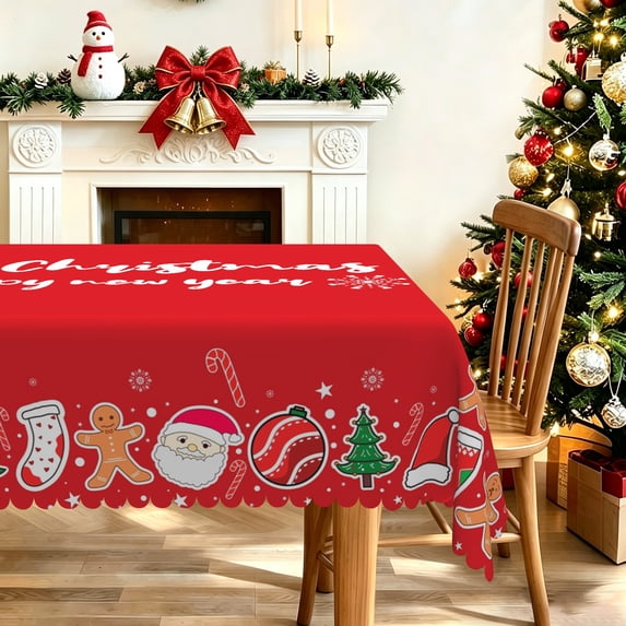 Nanqianyi Christmas Gingerbread Man Santa Tablecloth,60"x70",Waterproof Stain Resistant Rectangular Table Cover