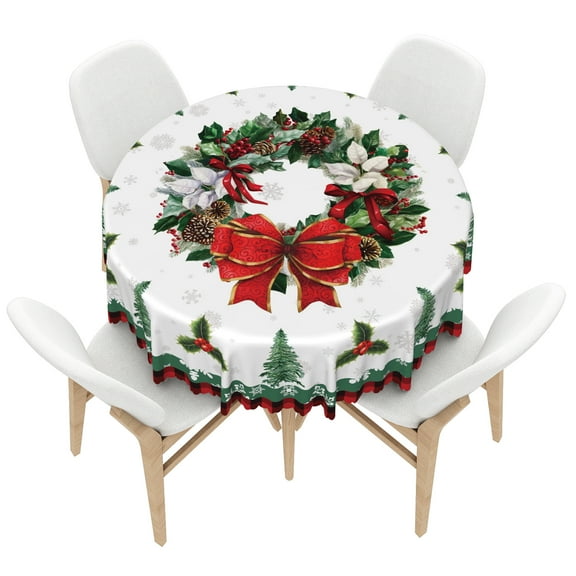 Nanqianyi Christmas Holly Tablecloth Round 70 Inch Winter Xmas Tree Leaves Wrinkle Resistant Table Cloth for Home Kitchen Dining Party Picnic
