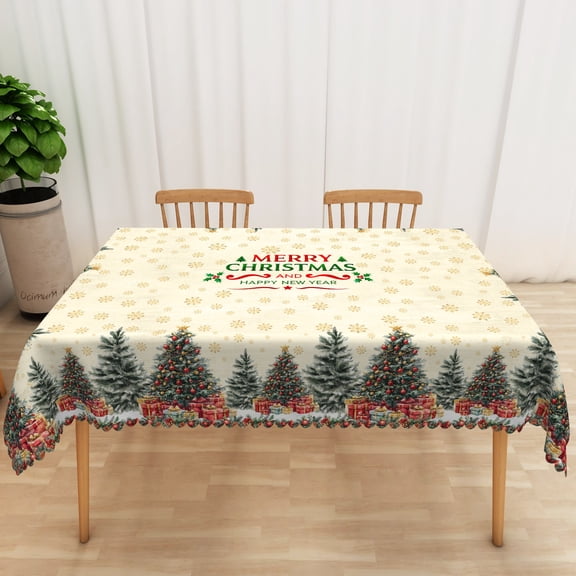 Nanqianyi Christmas & New Year Tablecloth 60×120 Inch Rectangular, Winter XMAS Trees Snowflake Pattern Washable Table Cloth for Kitchen, Party, Dining