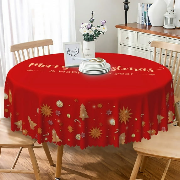 Nanqianyi Christmas/New Year Tablecloth Round 70 Inch Red Snowflakes Table Cloth For Holiday Party Kitchen Table Cover