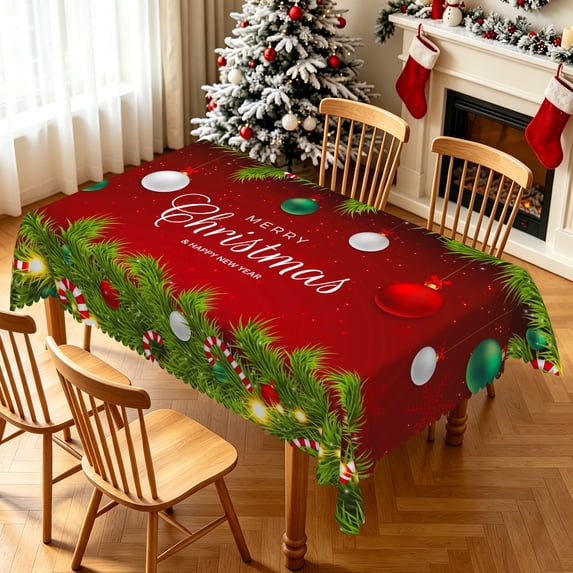 Nanqianyi Christmas Pine Branch Rectangle Tablecloth,52"x70",Waterproof Stain Resistant Table Cover,New Year Dining Table Decoration