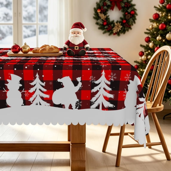 Nanqianyi Christmas Plaid Rectangle Tablecloth 60"x102",Waterproof Stain Resistant Table Cover For Dining Party Decor