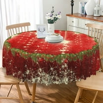 Nanqianyi Christmas Red Round Tablecloth 70 Inch, Pine Leaf Wreath Golden XMAS Stars Washable Table Cover for Kitchen Holiday Party