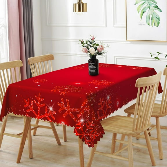 Nanqianyi Christmas Red Snowflake Tablecloth 60x84 Inches, Winter Xmas Decor for Rectangle Tables, Water Resistant Table Cloth Decorations for Kitchen Dinner