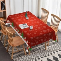 Nanqianyi Christmas Red Tablecloth 60×84 Inch, Winter Santa Claus Train and Snowflake Printed Pattern for Xmas Party Dinner Decoration