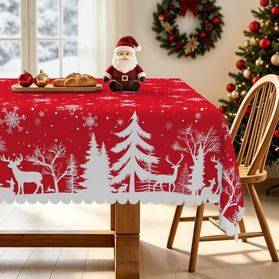 Nanqianyi Christmas Reindeer Forest Tablecloth,Waterproof Dining Party Table Cover,52x70 Inch