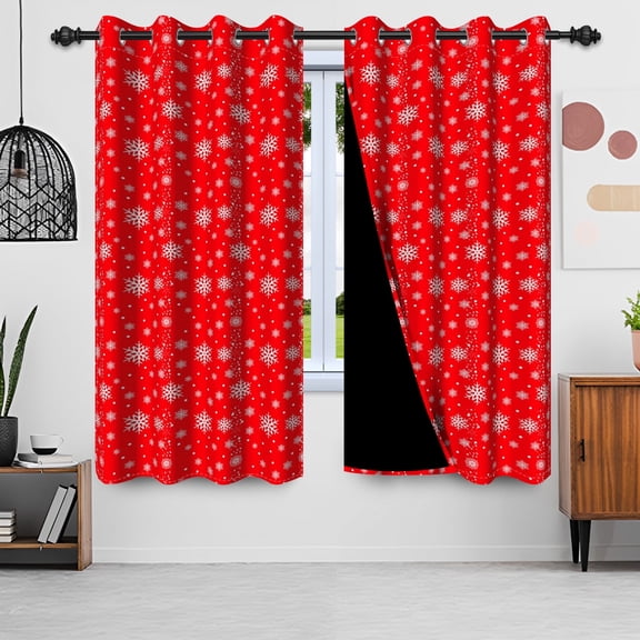 Nanqianyi Christmas Snowflake Blackout Curtains With Grommet Top Drapes, 42"W x 84"L, Set of 2 Panels for Bedroom/Living Room Curtains