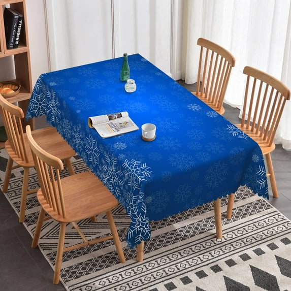 Nanqianyi Christmas Snowflake Blue Tablecloth 60" x 84" Rectangle, Waterproof Polyester Fabric Table Cloth for Xmas Holidays Dinner Decor
