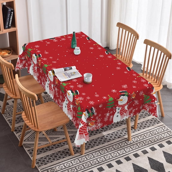Nanqianyi Christmas Snowflakes Red Plaid Tablecloth 60"x 102", Winter Snowman XMAS Tree Washable Table Cloth for Holiday Home Dinner Decor