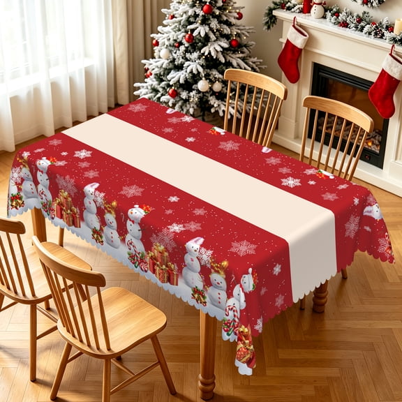 Nanqianyi Christmas Snowman Gifts Rectangle Tablecloth,Waterproof Stain Resistant Table Cover For Dining Party Decor,52x70 inch