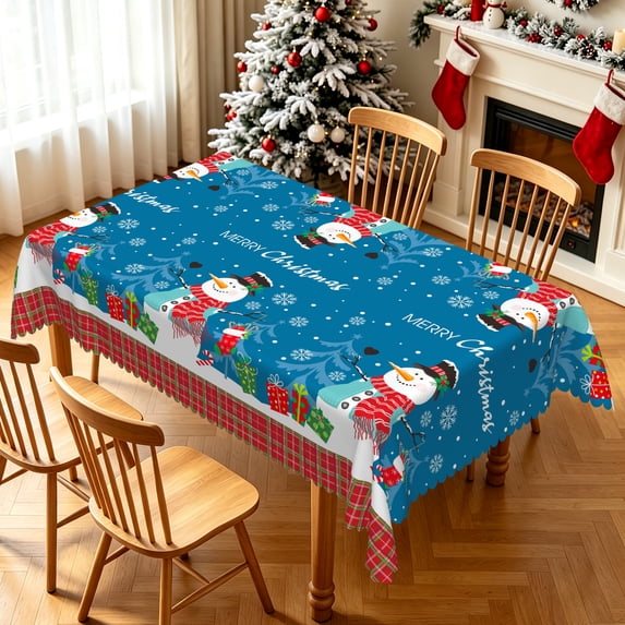 Nanqianyi Christmas Snowman Tablecloth 52x70 Inch,Waterproof Rectangle Holiday Table Cover