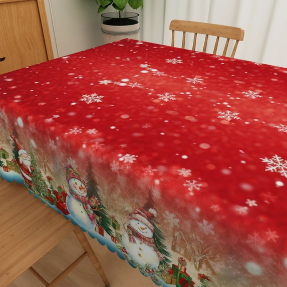 Nanqianyi Christmas Tablecloth 60×84 Inch, Winter Snowman Red Washable Table Cloth for Christmas Family Gatherings Dinner Decorations