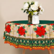 Nanqianyi Christmas Tablecloth 70×70 Inch Round, Xmas Red Floral Washable Table Cloth for Winter Party Christmas Time Decor