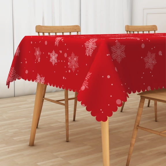 Nanqianyi Christmas Tablecloth Rectangle 60 x 102 inch Snowflake Print Pattern Washable Tablecloths, for Christmas Family Gathering