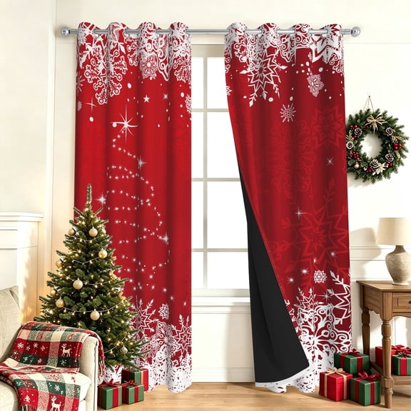 Nanqianyi Christmas Tree Snowflake Blackout Curtains Set of 2,42x63 Inch Grommet Window Drapes,Winter Holiday Bedroom Decor