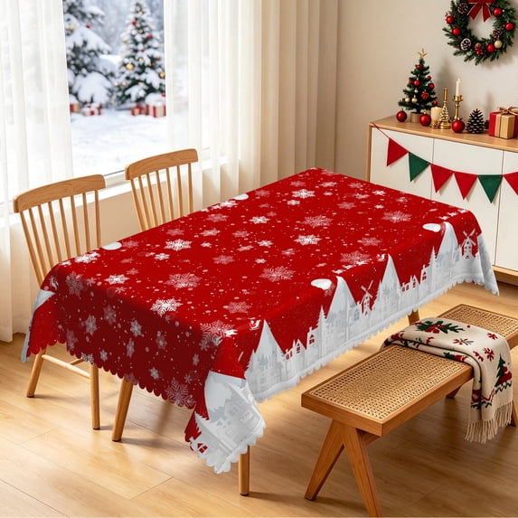 Nanqianyi Christmas Winter Village Tablecloth 60x84 Inch,Waterproof Stain Resistant Dining Table Cover