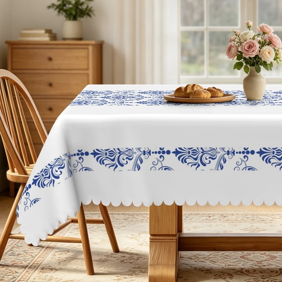 Nanqianyi Classic Blue Porcelain Pattern Rectangle Tablecloth,70x52 Inch,Polyester Waterproof Table Cover For Kitchen Dining