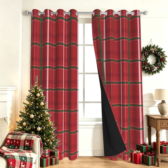Nanqianyi Classic Red Green Plaid Christmas Blackout Curtains,42×63 Inch,2 Panels,Thermal Insulated Grommet Window Drapes