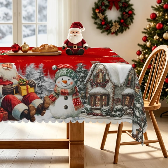 Nanqianyi Classic Santa Christmas Red Tablecloth 52"x70",Waterproof Holiday Party Table Cover