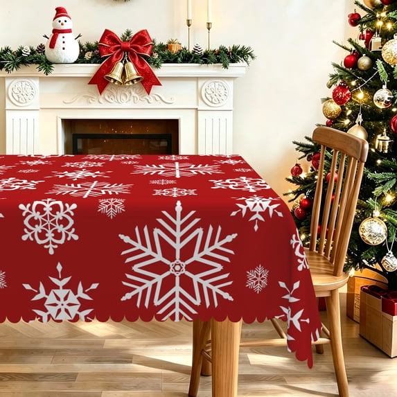 Nanqianyi Classic White Snowflake Christmas Tablecloth,60"x84",Waterproof Stain Resistant Rectangular Table Cover