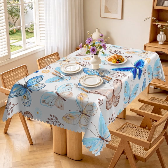 Nanqianyi Colorful Butterflies Tablecloth 60" x 84" Floral Waterproof & Oil Tablecloth For Dinner