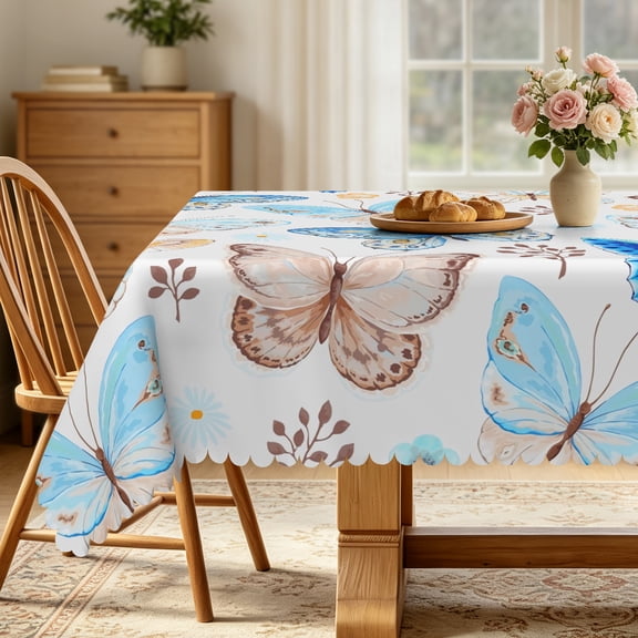 Nanqianyi Colorful Butterflies Tablecloth 60" x 84" Floral Waterproof & Oil Tablecloth For Dinner