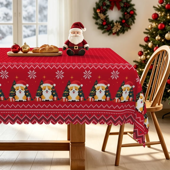 Nanqianyi Cute Puppy Christmas Tablecloth,52"x70",Waterproof Stain Resistant Rectangle Table Cover