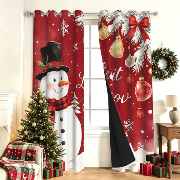 Nanqianyi Cute Snowman Christmas Holiday Blackout Curtains Set of 2,42x63in Thermal Light Blocking Xmas Grommet Window Drapes