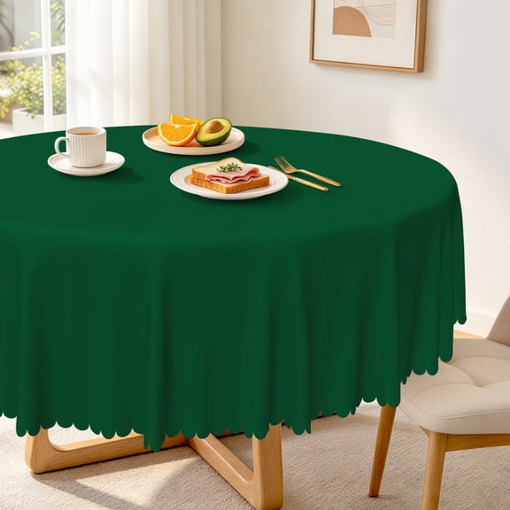 Nanqianyi Deep Green Solid Color Round Tablecloth 60 inch Waterproof & Oil Table Cloth For Party Decor