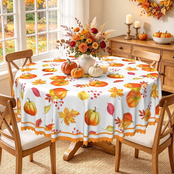 Nanqianyi Fall Round Tablecloth 70x70 Inch, Thanksgiving Autumn Harvest Orange Pumpkin Table Cover for Party Picnic Dinner Decor
