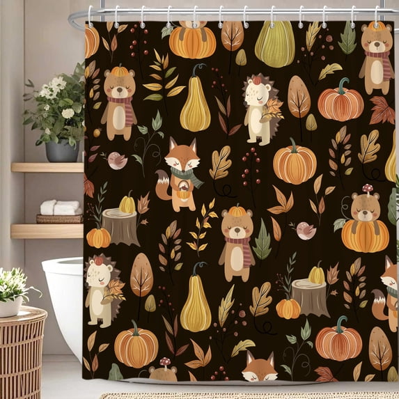 Nanqianyi Fall Shower Curtain,Autumn Leaf Fox Bathroom Curtain,47 x 72 Inch Polyester Fabric Waterproof Curtain with Hooks