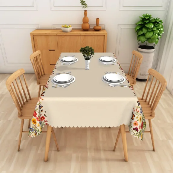Nanqianyi Floral Edge Tablecloth,Waterproof Reusable Rectangle Table Cover for Kitchen Dining Party,60"x70"