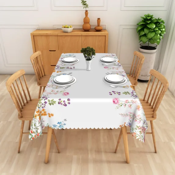 Nanqianyi Floral Edge Tablecloth,Waterproof Reusable Rectangle Table Cover for Kitchen Dining Party,60"x84"