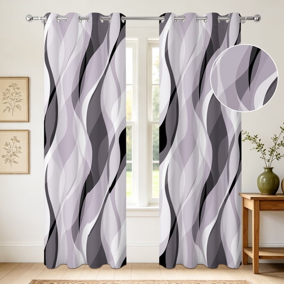 Nanqianyi Geometric Wavy Blackout Curtains,2 Panels,Room Darkening Thermal Grommet Window Drapes,42x63 Inch