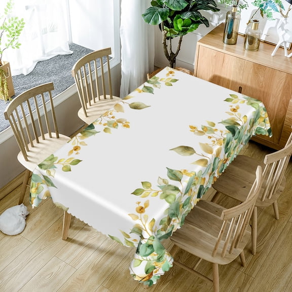 Nanqianyi Gold Eucalyptus Leaf Rectangle Tablecloth,52x70 Inch,Polyester Waterproof Table Cover For Kitchen Dining Indoor Outdoor Party Decor
