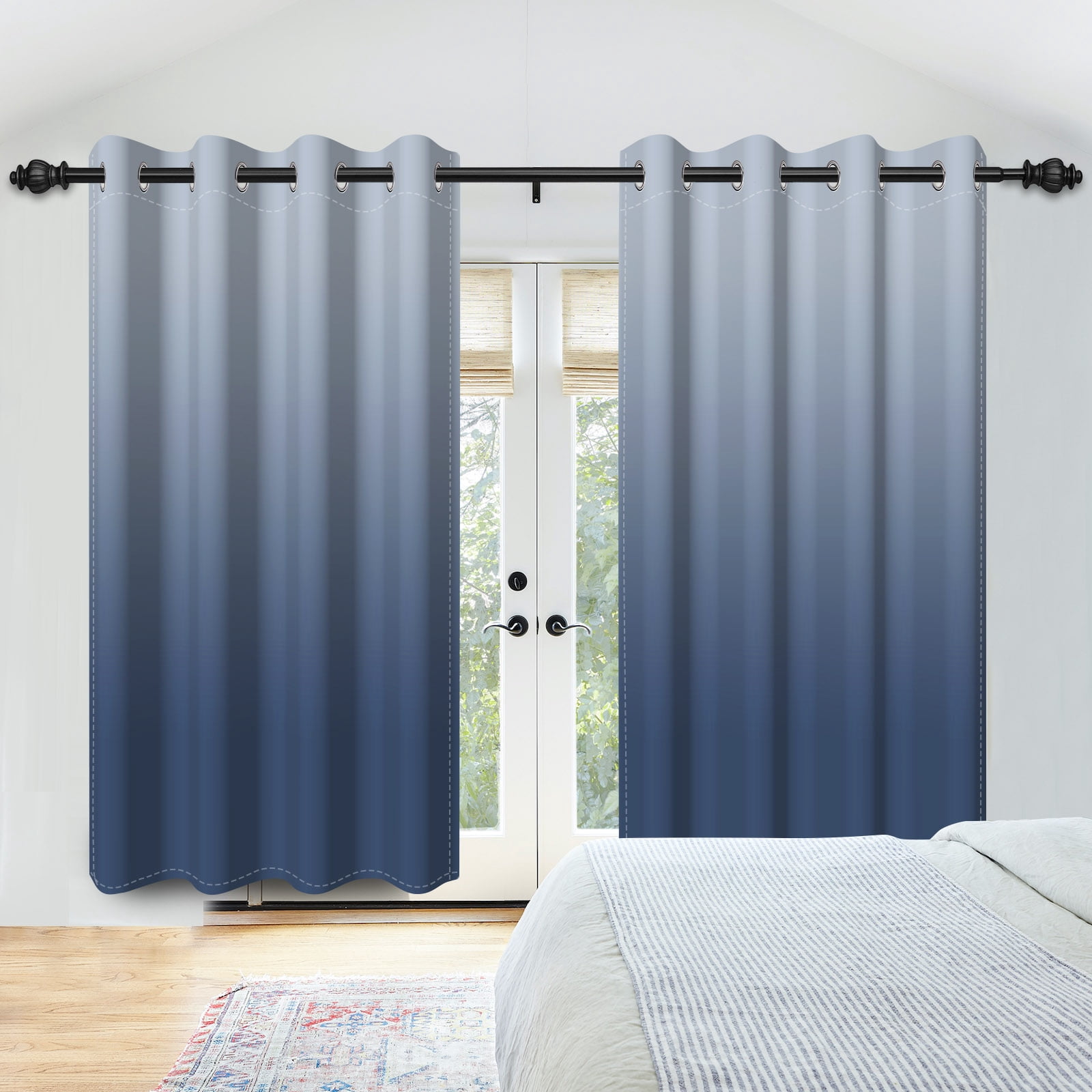 Nanqianyi Gray Blue Gradient Blackout Curtains with Grommet, Room Darkening Window Drapes for Living Room/Bedroom,2 Panels, 42x63 inches