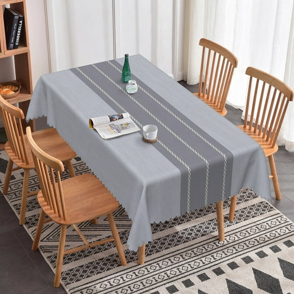Nanqianyi Gray Striped Rectangular Tablecloth 54 x 72 inch Waterproof Polyester Dining Tablecloth for Party Banquet