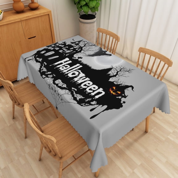 Nanqianyi Gray Tablecloth Halloween Castle Rectangle 60" x 84", Family Party Kitchen Dinning Table Decoration