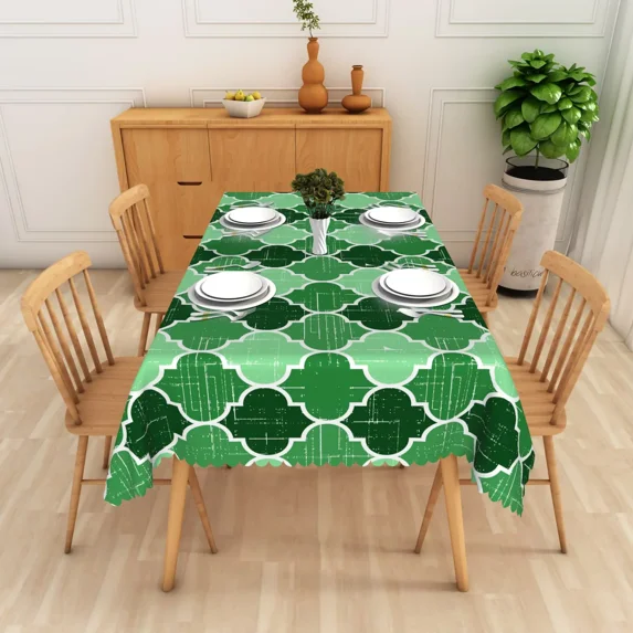 Nanqianyi Green Art Geometric Tablecloth,Waterproof Stain Resistant Rectangle Table Cover for Dining Kitchen,60x102 Inch