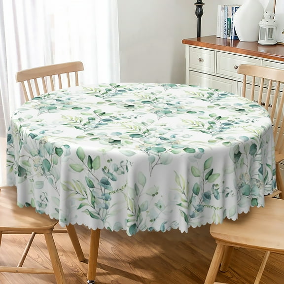 Nanqianyi Green Eucalyptus Leaves Round Tablecloth 70 inch, Washable Table Cloth Cover for Dinner, Outdoor Picnic