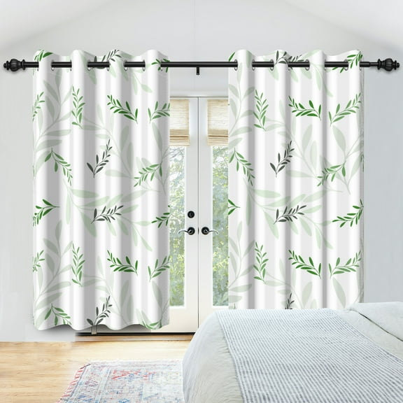 Nanqianyi Green Leaves Pattern Blackout Curtains 52"W x 63"L, Set of 2, Minimalist Design for Bedroom and Living Room