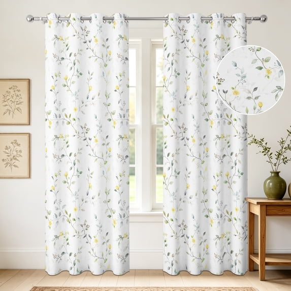 Nanqianyi Green Yellow Vine Floral Blackout Curtains,2 Panels,52x84 Inch,Thermal Insulated Light Blocking Window Drapes for Bedroom Living Room