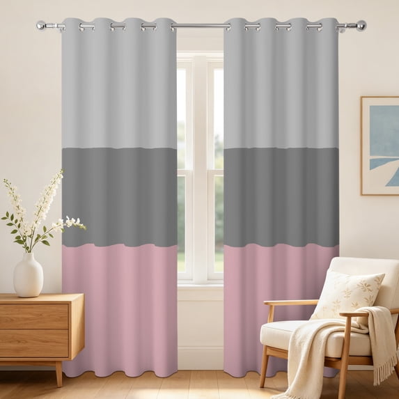 Nanqianyi Grey Pink Blackout Curtains For Bedroom Living Room,2 Panels,Thermal Insulated,Grommet Top,84 Inch