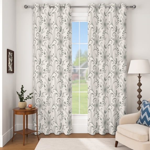 Nanqianyi Grey Vintage Floral Vine Blackout Curtains,2 Panels,63 inch,Room Darkening Thermal Insulated Window Drapes